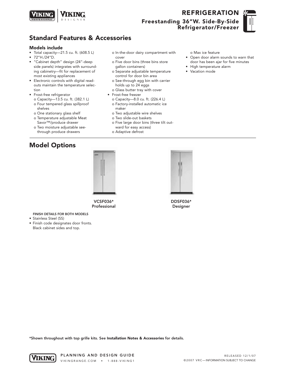 Viking VCSF036D User Manual | 5 pages