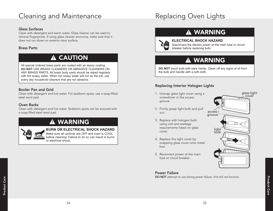 Cleaning and maintenance replacing oven lights, Warning danger caution notice | Viking F20516 User Manual | Page 18 / 20