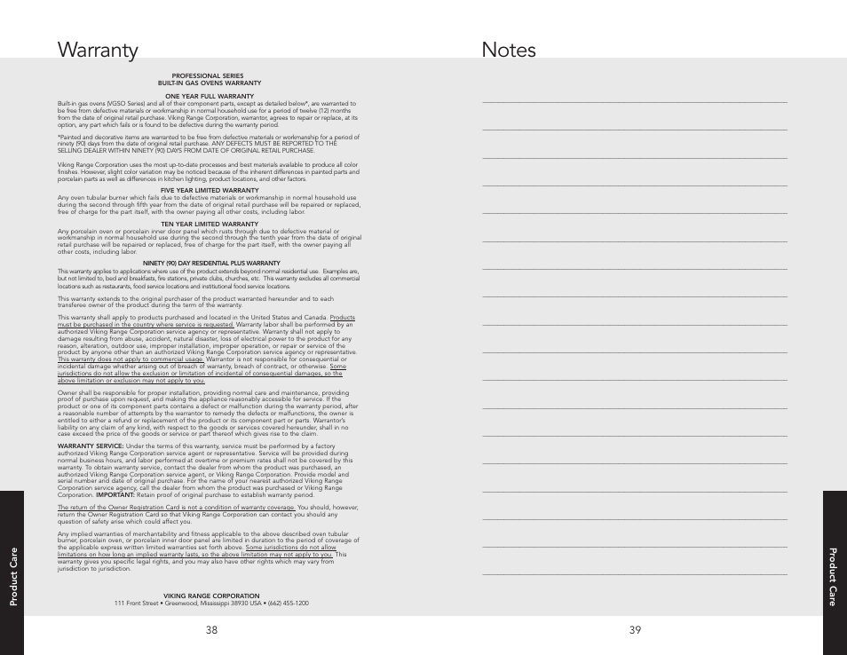 Warranty | Viking F20516 User Manual | Page 20 / 20