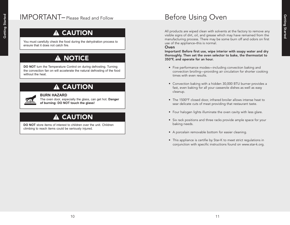 Before using oven, Important, Notice | Caution | Viking F20516 User Manual | Page 6 / 20