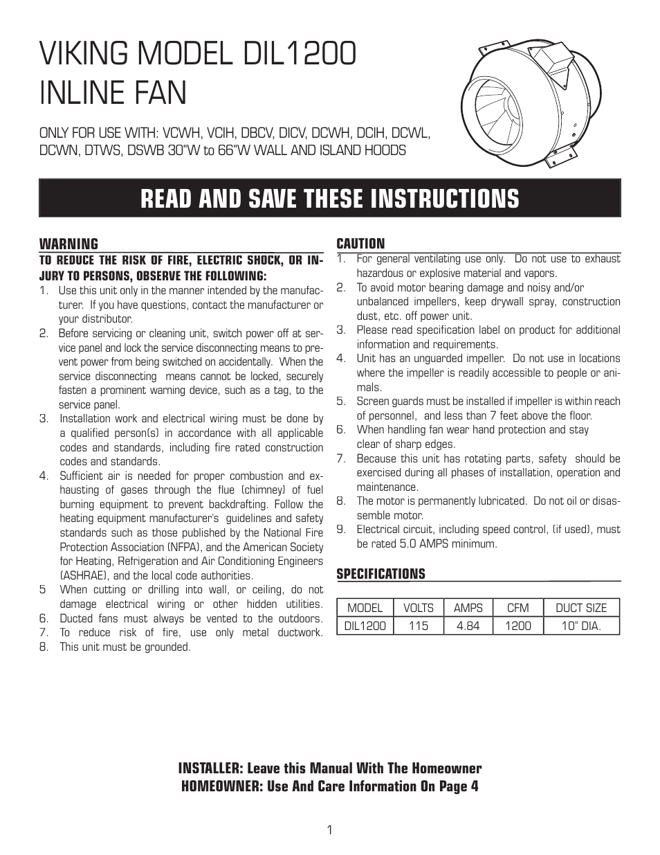 Viking DIL1200 User Manual | 4 pages