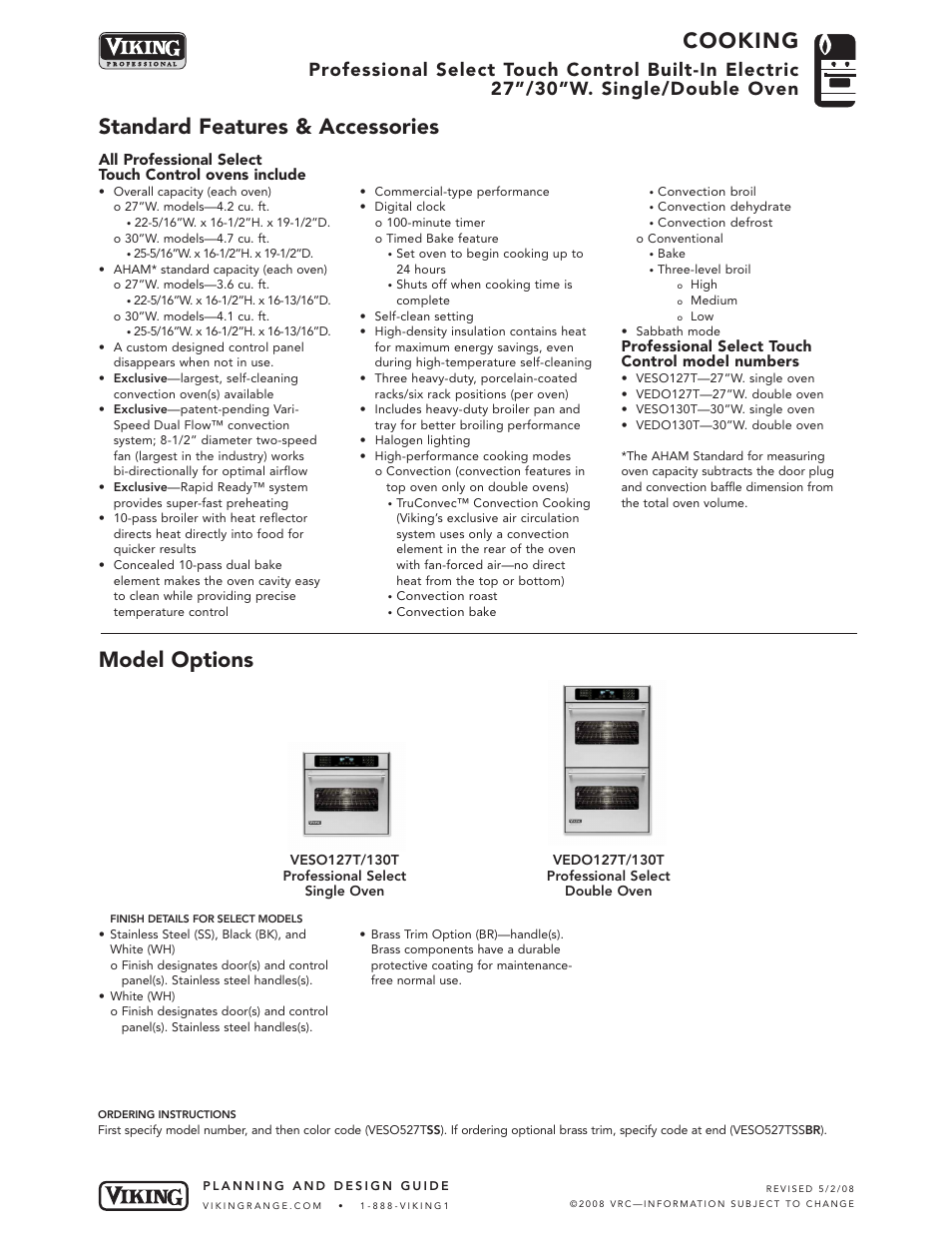 Viking VES O130T User Manual | 6 pages