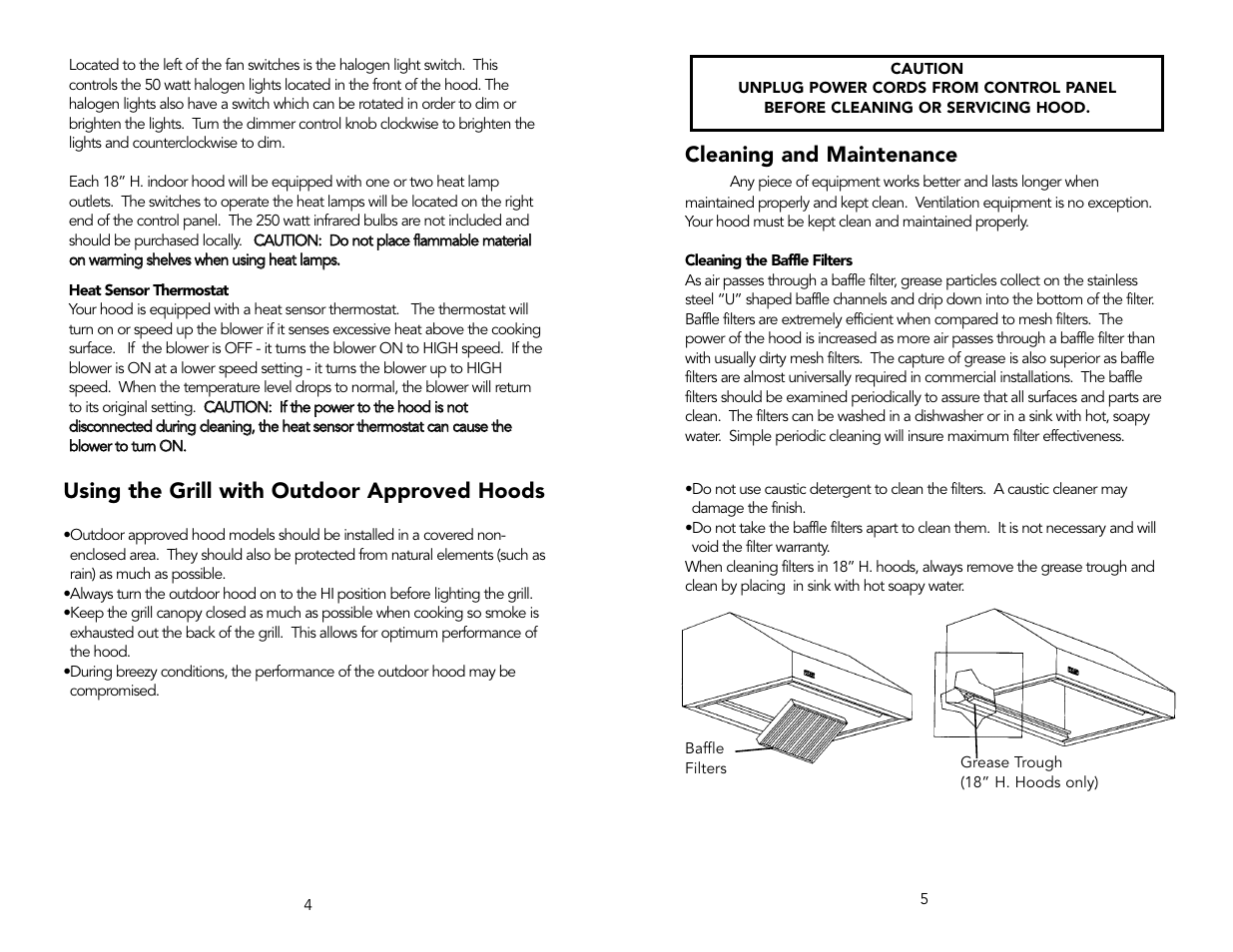 Cleaning and maintenance, Using the grill with outdoor approved hoods | Viking F1570J User Manual | Page 3 / 6