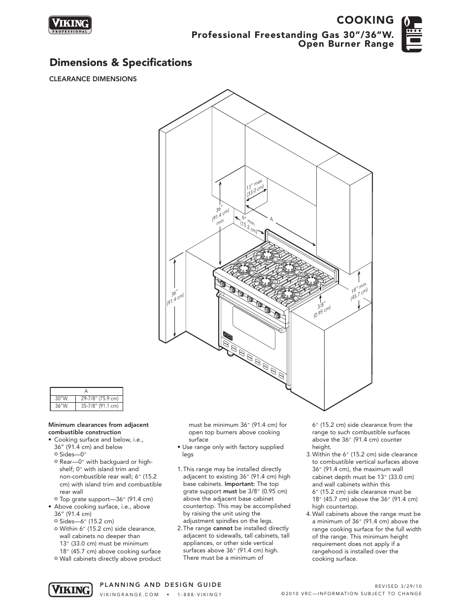 Cooking, Dimensions & specifications | Viking VGIC366-6B User Manual | Page 3 / 6