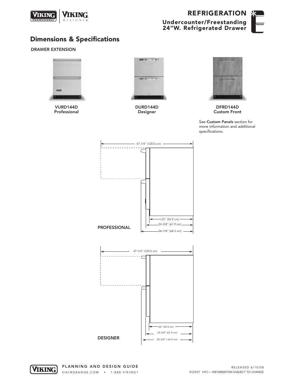 Refrigeration, Dimensions & specifications | Viking VURD144D User Manual | Page 3 / 5