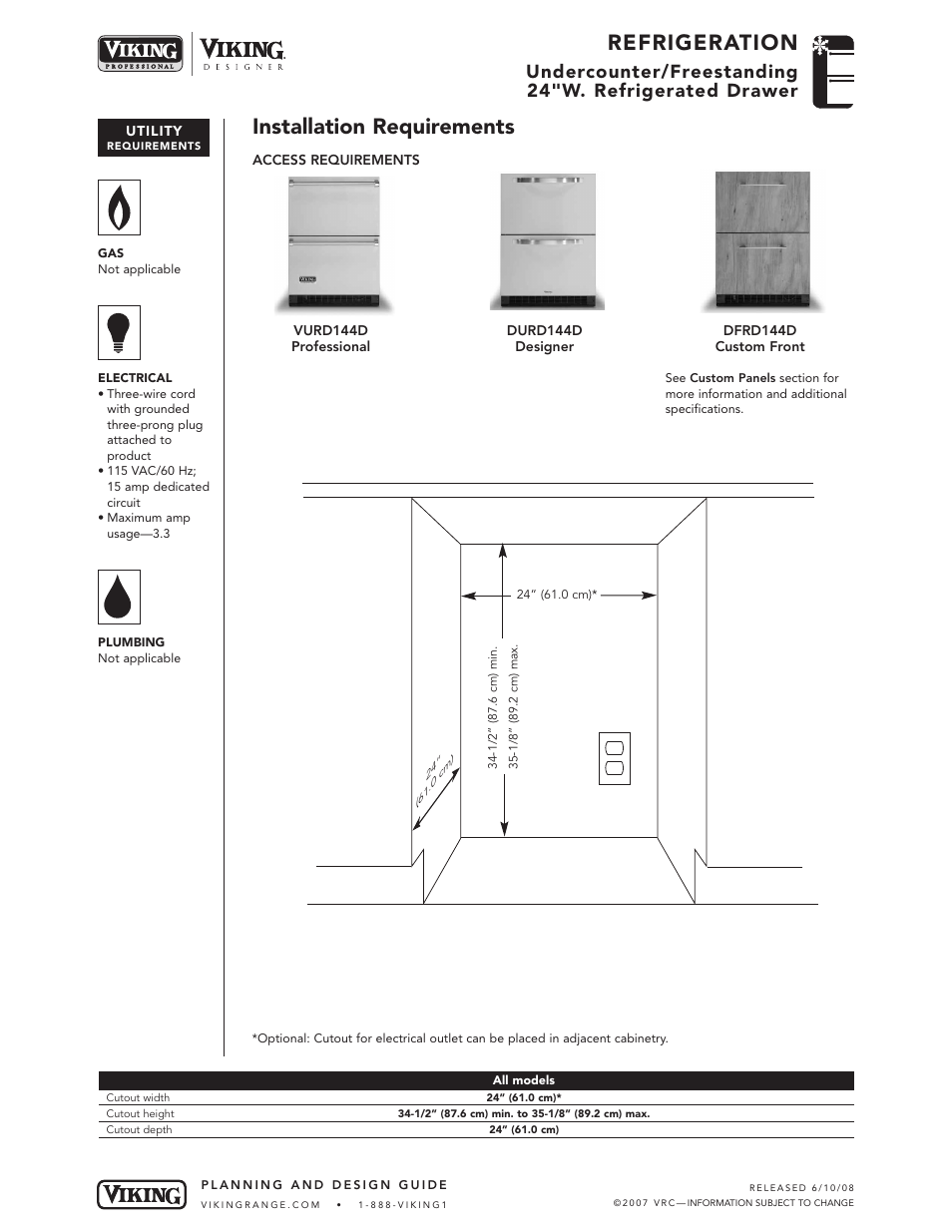 Refrigeration, Installation requirements | Viking VURD144D User Manual | Page 4 / 5