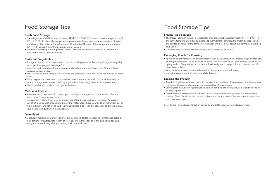 Food storage tips | Viking F20394E EN User Manual | Page 11 / 18