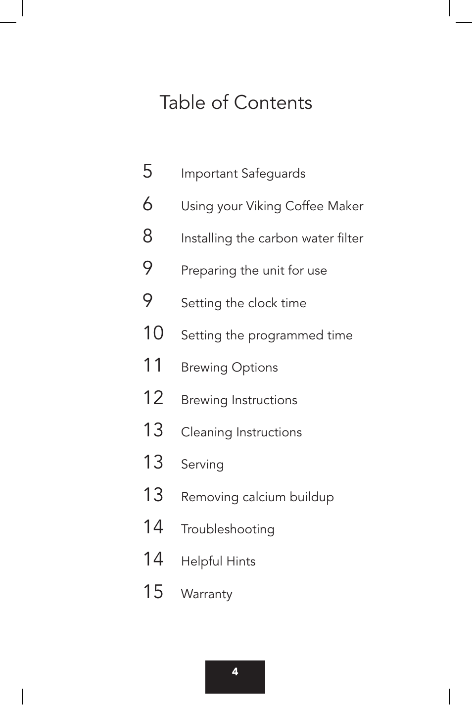 Important safeguards, Table of contents 5 | Viking VCCM12 User Manual | Page 4 / 16