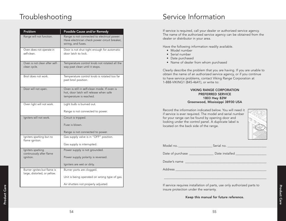 Service information, Troubleshooting | Viking F20532A User Manual | Page 28 / 30