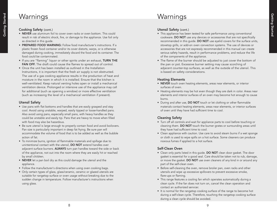 Warnings | Viking F20532A User Manual | Page 5 / 30