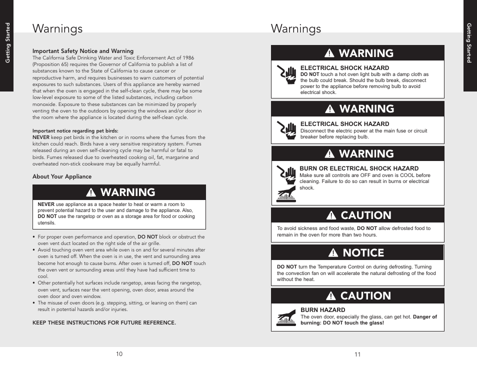 Warnings, Warning, Warning caution | Notice, Caution | Viking F20532A User Manual | Page 6 / 30