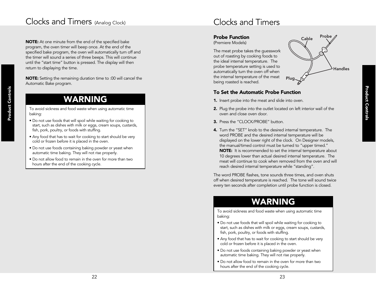 Warning clocks and timers, Clocks and timers, Warning | Viking M0706VR User Manual | Page 12 / 24