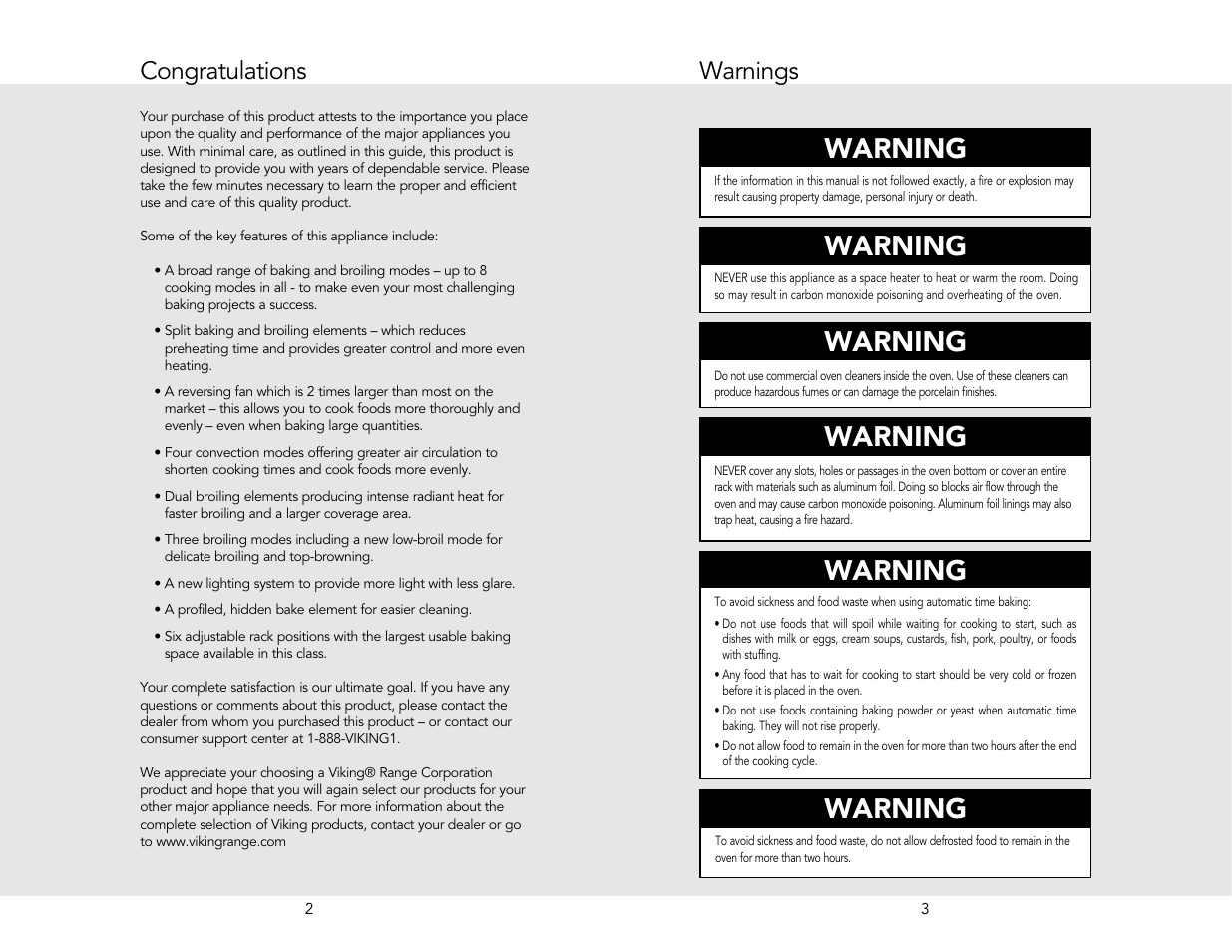 Warning, Warnings | Viking M0706VR User Manual | Page 2 / 24