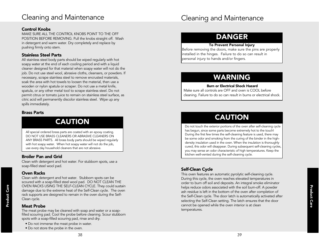 Cleaning and maintenance caution, Cleaning and maintenance caution warning, Danger | Viking M0706VR User Manual | Page 20 / 24