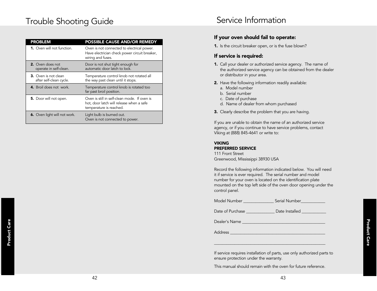 Trouble shooting guide service information | Viking M0706VR User Manual | Page 22 / 24