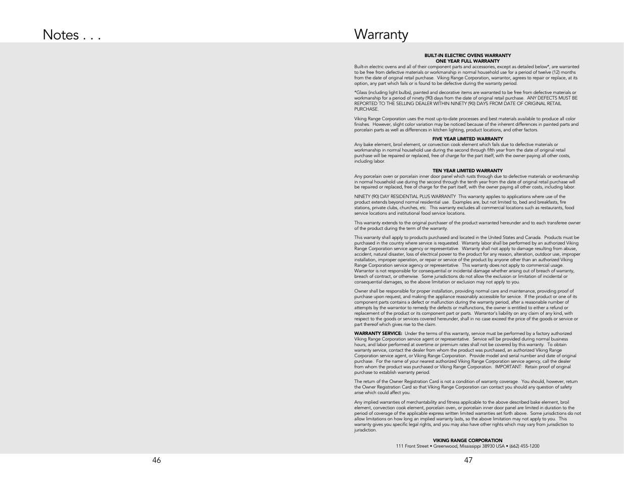 Warranty | Viking M0706VR User Manual | Page 24 / 24