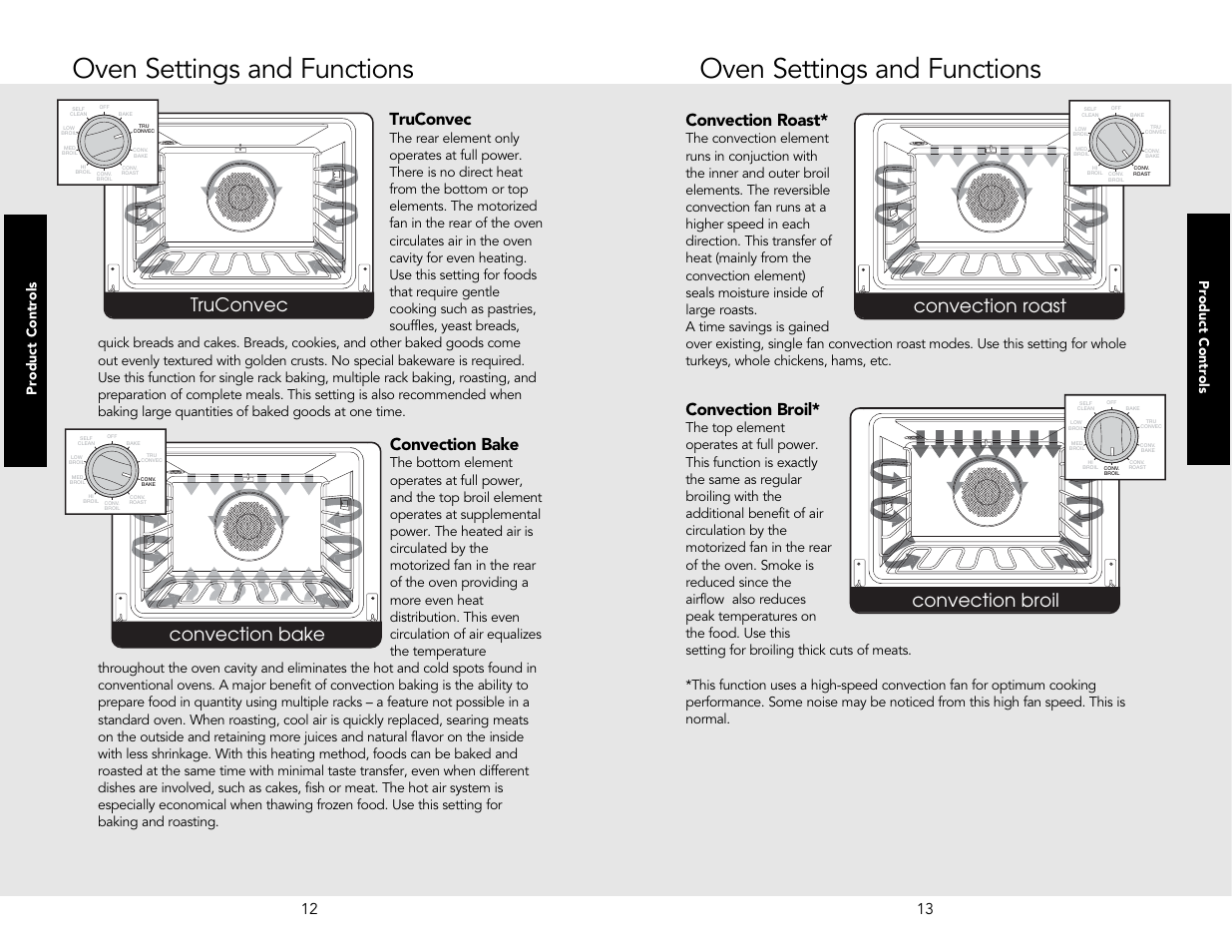 Oven settings and functions, Truconvec, Convection bake | Convection roast, Convection broil, Product controls | Viking M0706VR User Manual | Page 7 / 24