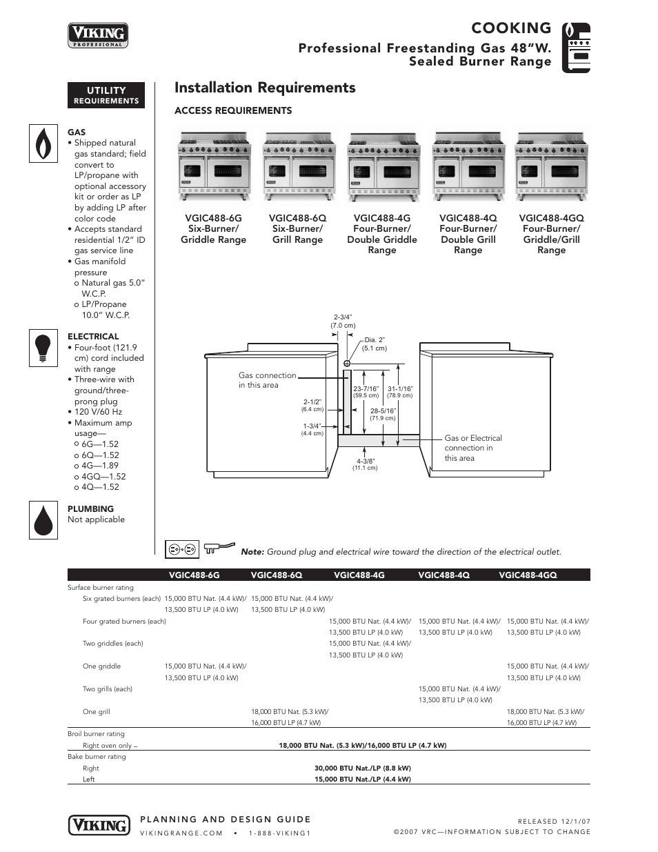 Cooking, Installation requirements | Viking VGIC488-6Q* User Manual | Page 5 / 7