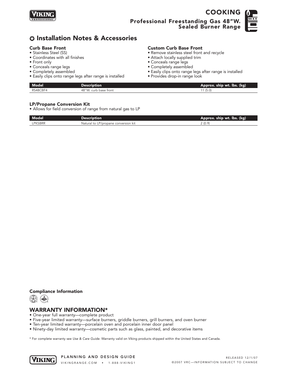 Cooking, Warranty information | Viking VGIC488-6Q* User Manual | Page 7 / 7