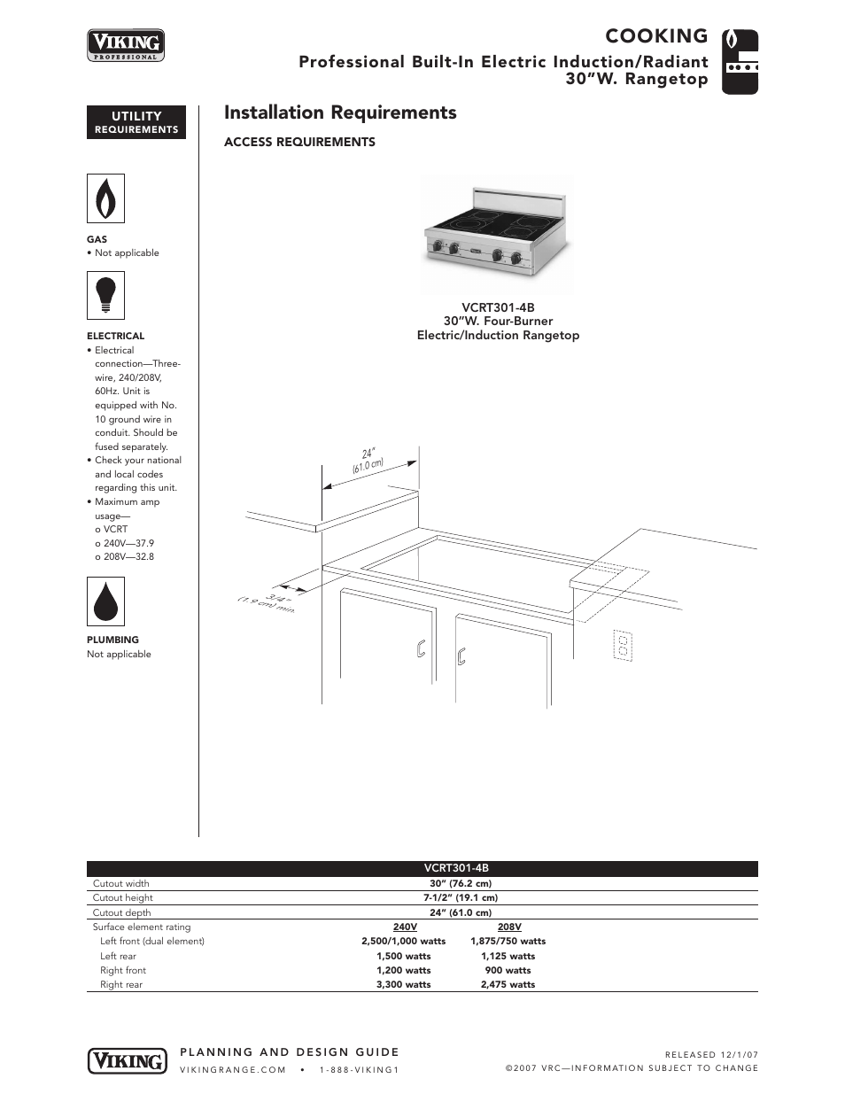 Cooking, Installation requirements | Viking VCRT301-4B User Manual | Page 4 / 5