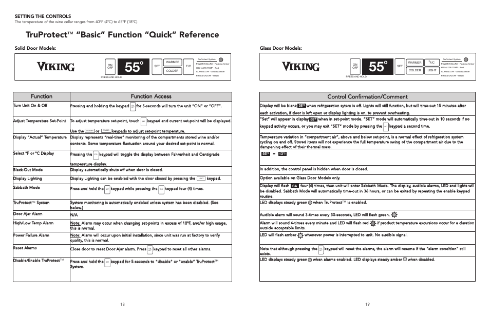 Truprotect, Basic” function “quick” reference | Viking F20050 EN User Manual | Page 10 / 16