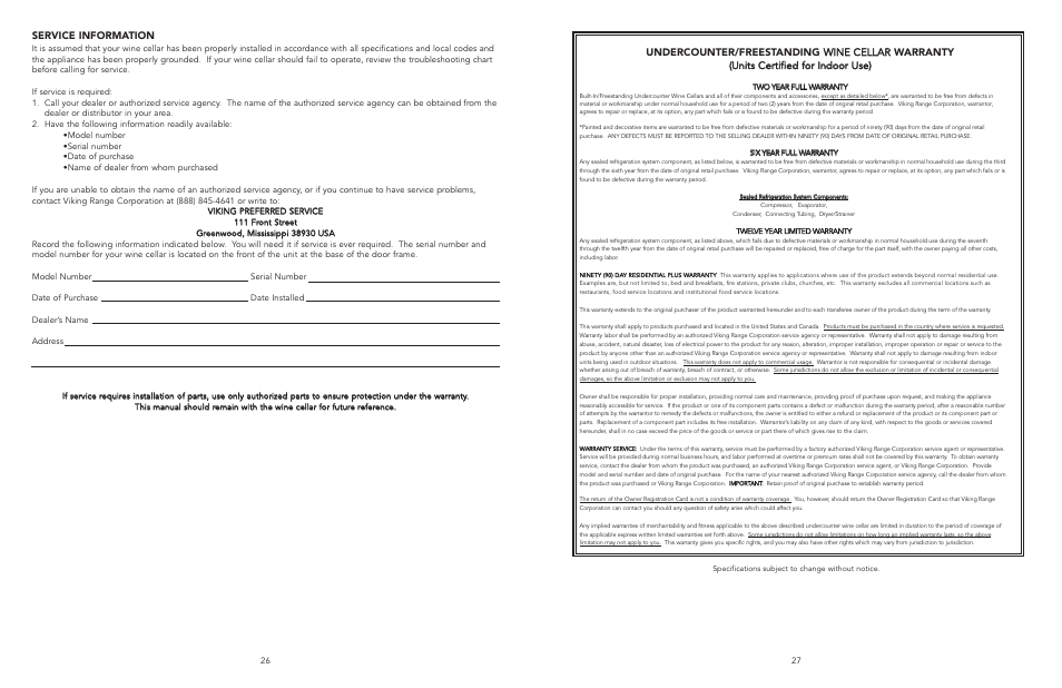 Service information | Viking F20050 EN User Manual | Page 14 / 16