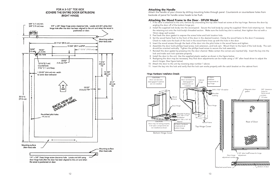 Attaching the wood frame to the door - dfuw model, Attaching the handle | Viking F20050 EN User Manual | Page 7 / 16