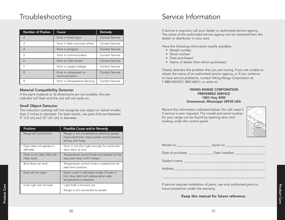 Service information, Troubleshooting | Viking F20537 User Manual | Page 26 / 28