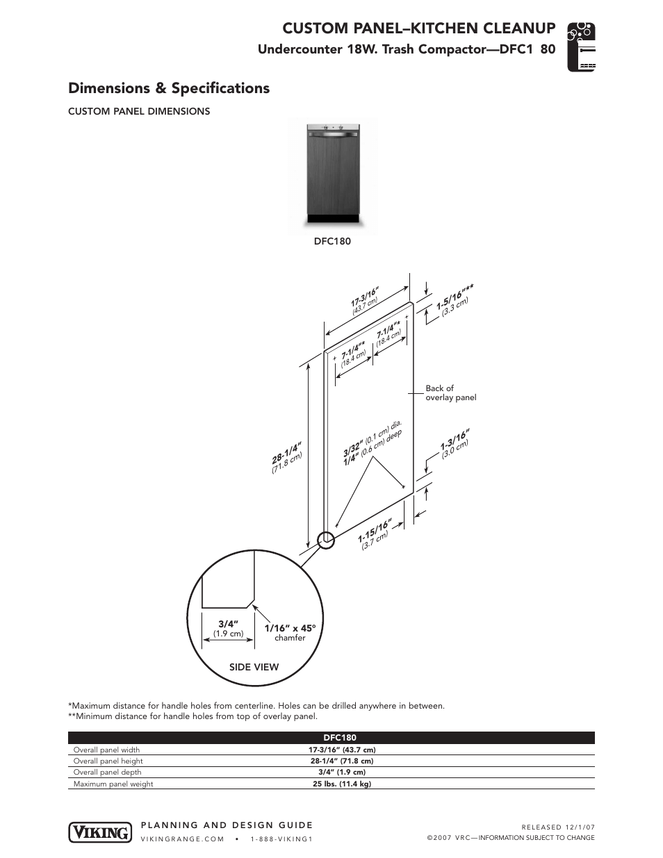 Viking DFC180 User Manual | 1 page