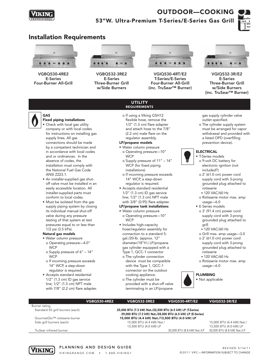 Outdoor—cooking, Installation requirements, 53”w. ultra-premium t-series/e-series gas grill | Viking VGBQ User Manual | Page 6 / 8