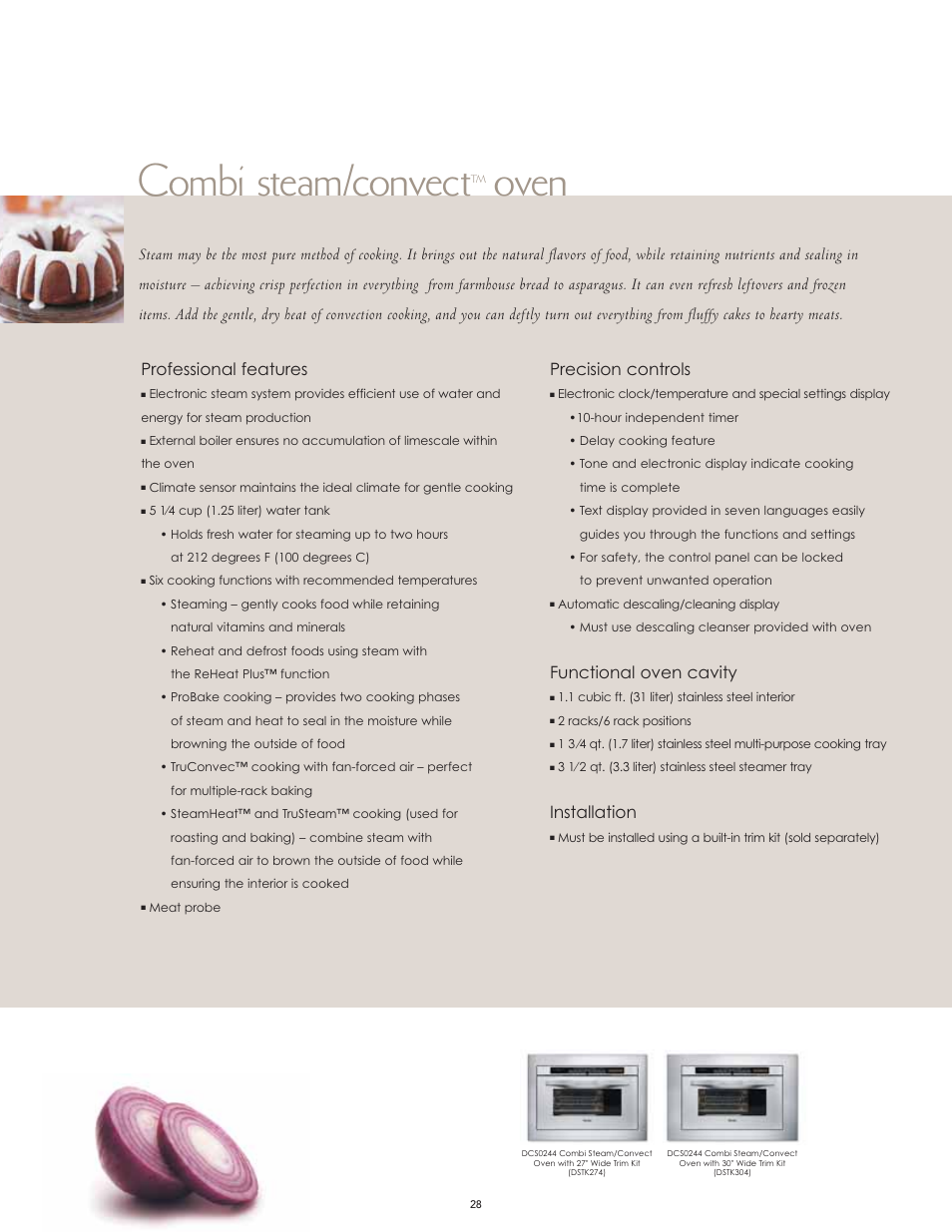 Combi steam/convect, Oven, Precision controls | Functional oven cavity, Installation, Professional features | Viking F60067 User Manual | Page 28 / 52