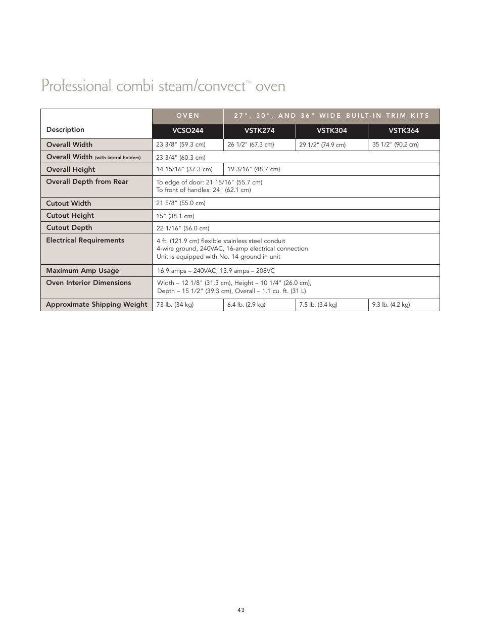 Professional combi steam/convect, Oven | Viking F60067 User Manual | Page 43 / 52