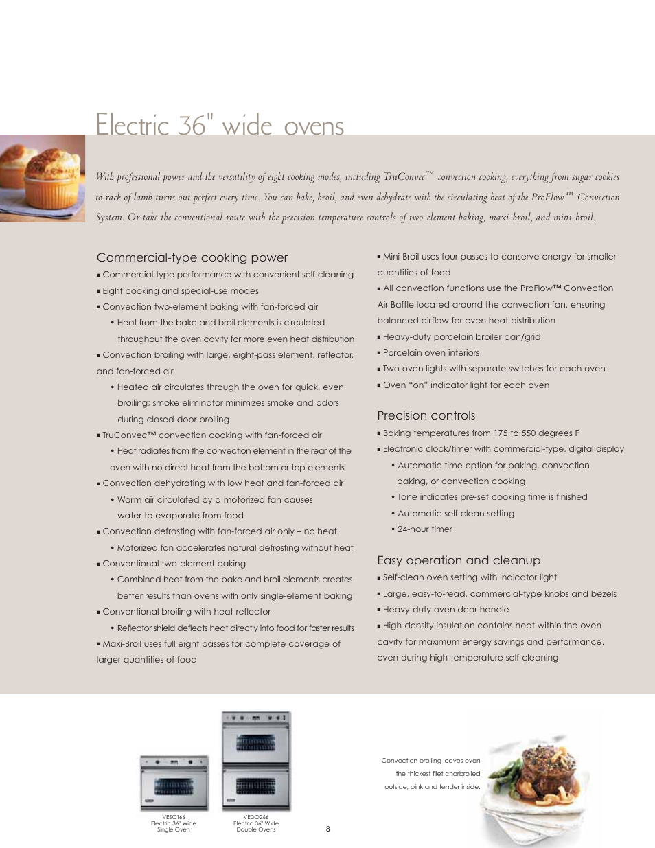 Electric 36" wide ovens, Precision controls, Easy operation and cleanup | Viking F60067 User Manual | Page 8 / 52