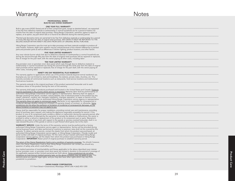 Warranty | Viking F20517 User Manual | Page 20 / 20