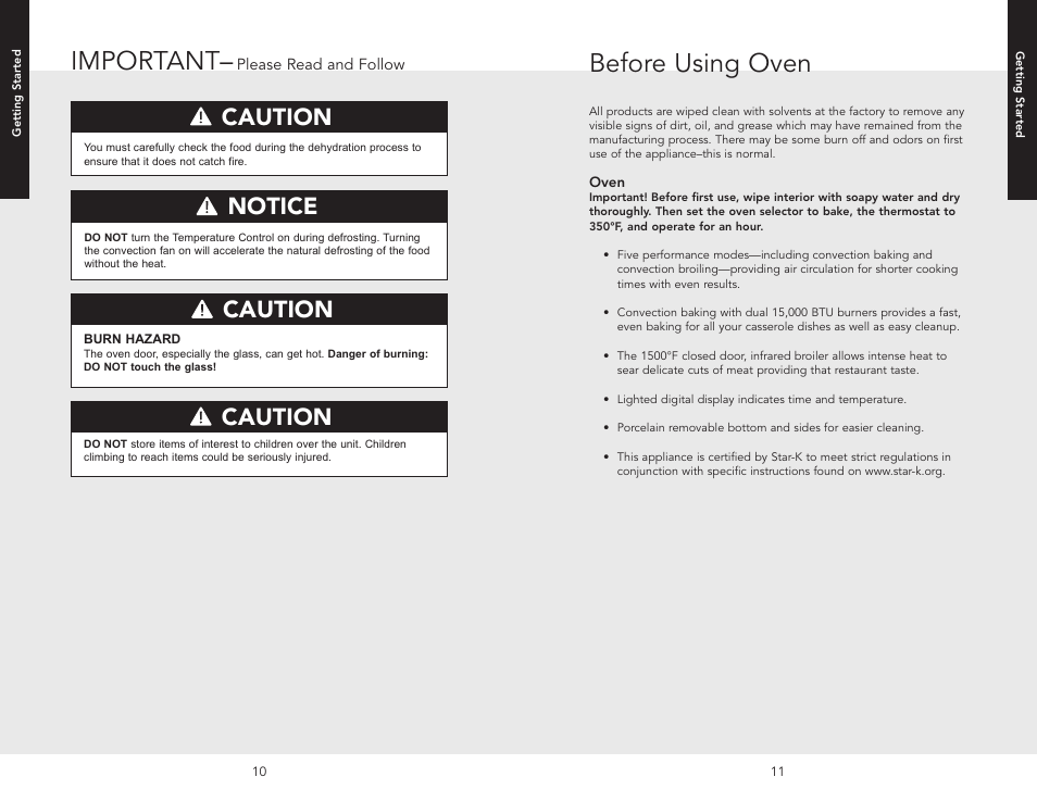 Before using oven, Important, Notice | Caution | Viking F20517 User Manual | Page 6 / 20