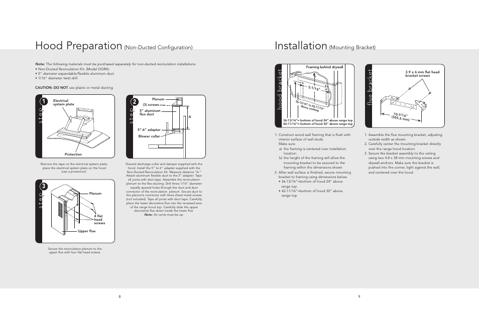 Mounting bracket, Hood preparation, Installation | Non-ducted configuration), Mounting bracket) | Viking F20560 User Manual | Page 5 / 8