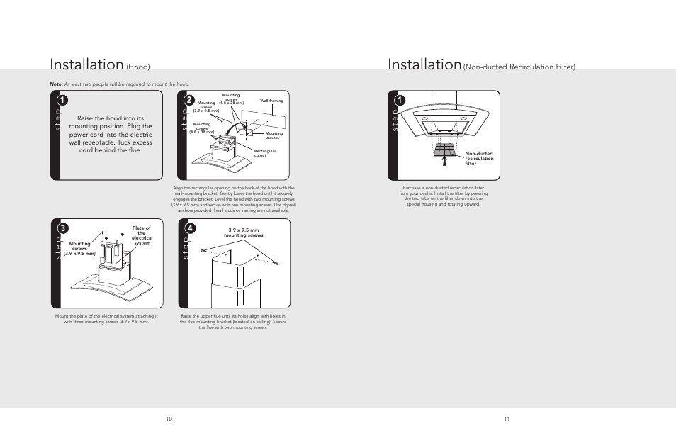 Hood non-ducted recirculation filter, Installation, Hood) (non-ducted recirculation filter) | Viking F20560 User Manual | Page 6 / 8