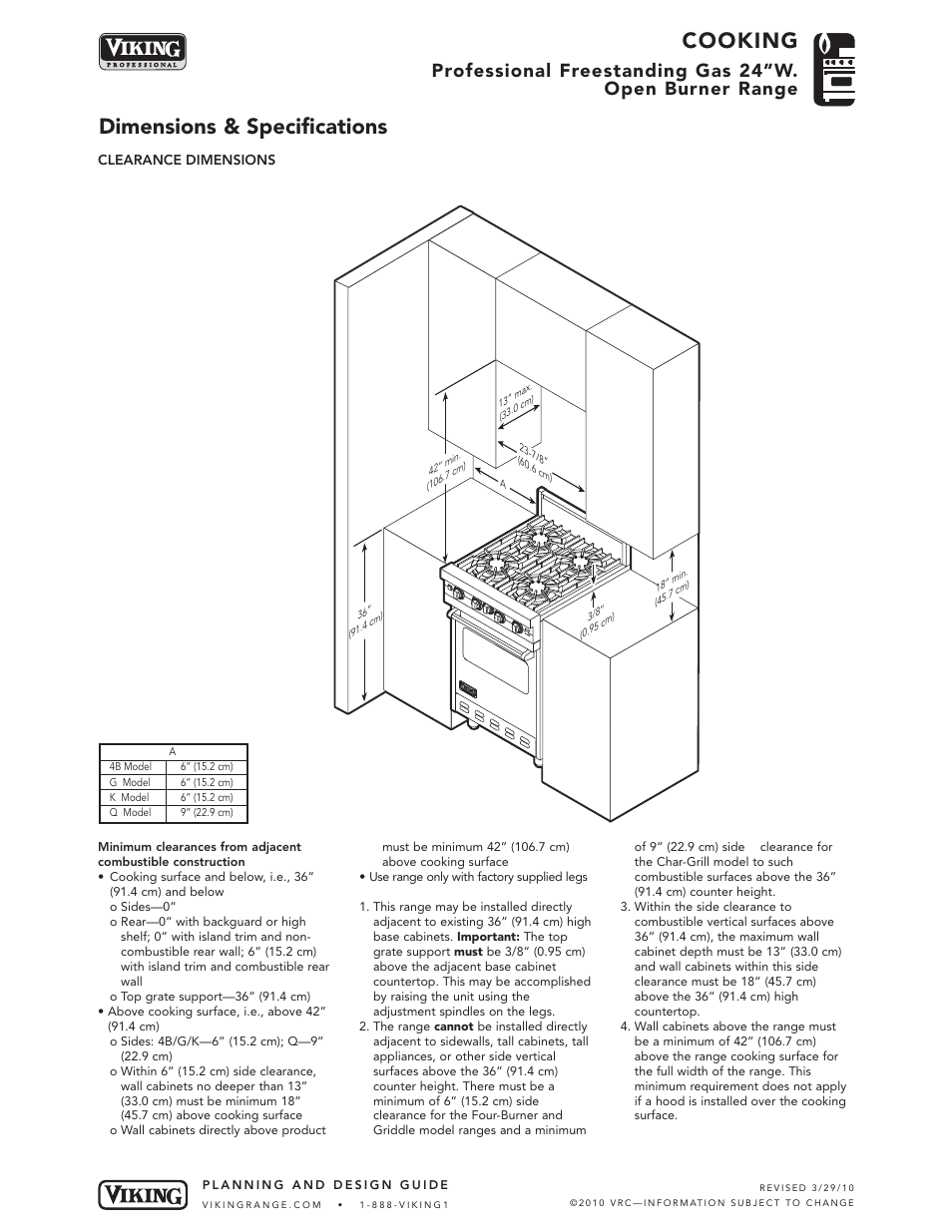 Cooking, Dimensions & specifications | Viking VGIC245-4B* User Manual | Page 3 / 6