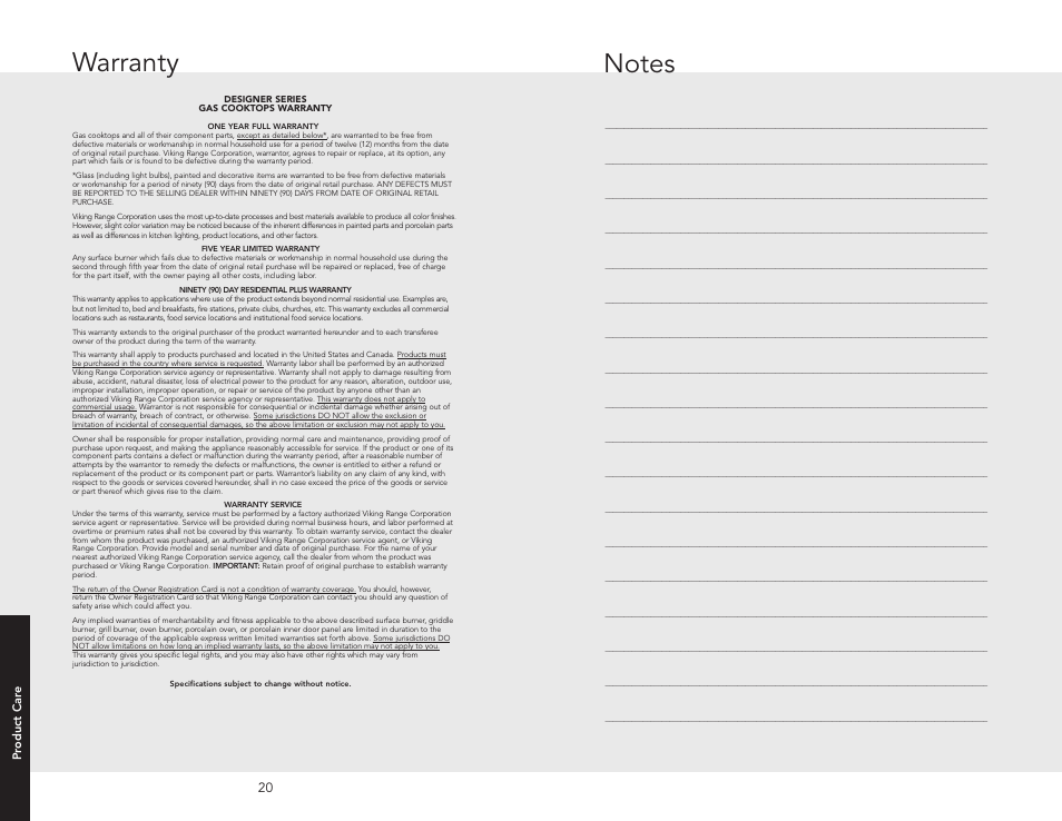 Warranty | Viking F20679C User Manual | Page 11 / 12