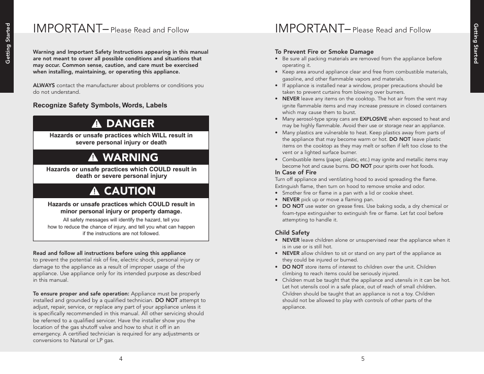 Getting started, Before using cookt, Important | Danger, Warning caution | Viking F20679C User Manual | Page 3 / 12