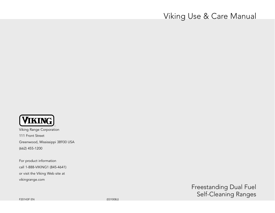 Viking F20143D User Manual | 20 pages