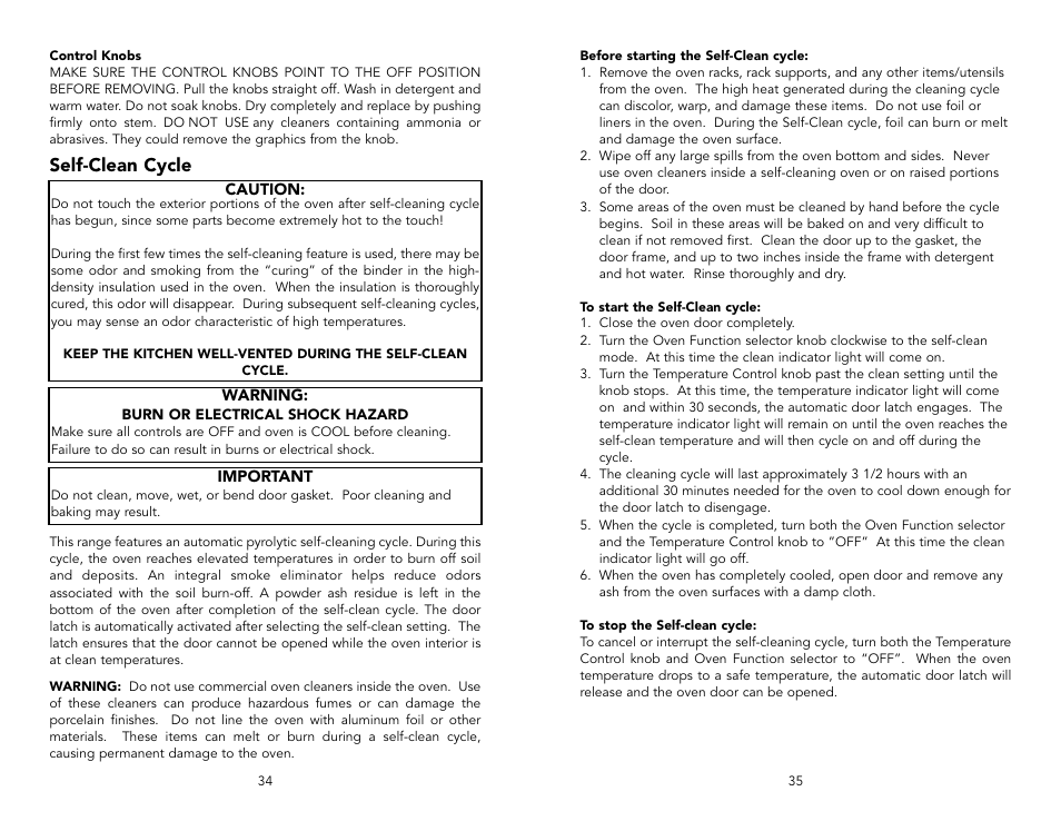 Self-clean cycle | Viking F20143D User Manual | Page 18 / 20