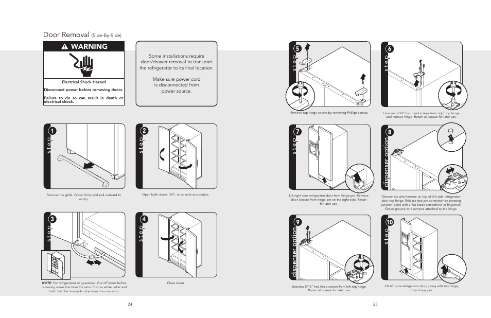 Door removal, Warning | Viking F20481 User Manual | Page 13 / 22