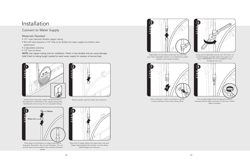 Installation, Connect to water supply 3, Materials needed | Viking F20481 User Manual | Page 17 / 22