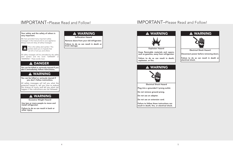 Important, Please read and follow, Warning | Danger warning warning | Viking F20481 User Manual | Page 3 / 22