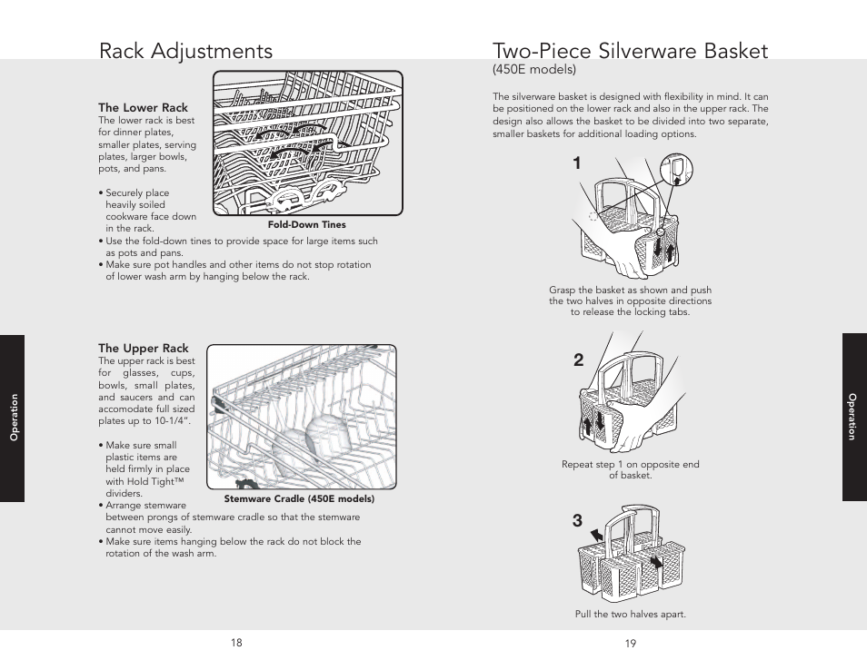 Rack adjustments two-piece silverware basket | Viking 450E User Manual | Page 10 / 22