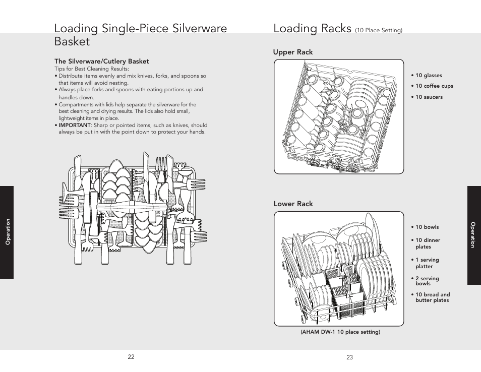 Loading single-piece silverware basket, Loading racks | Viking 450E User Manual | Page 12 / 22