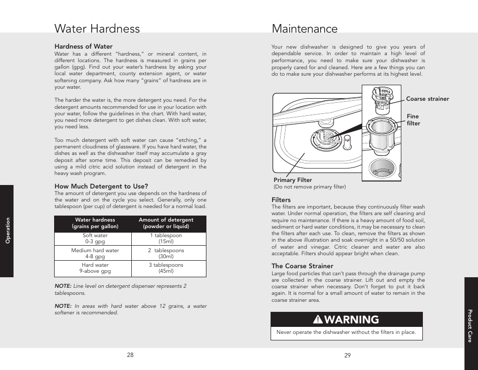 Water hardness, Maintenance, Warning | Viking 450E User Manual | Page 15 / 22