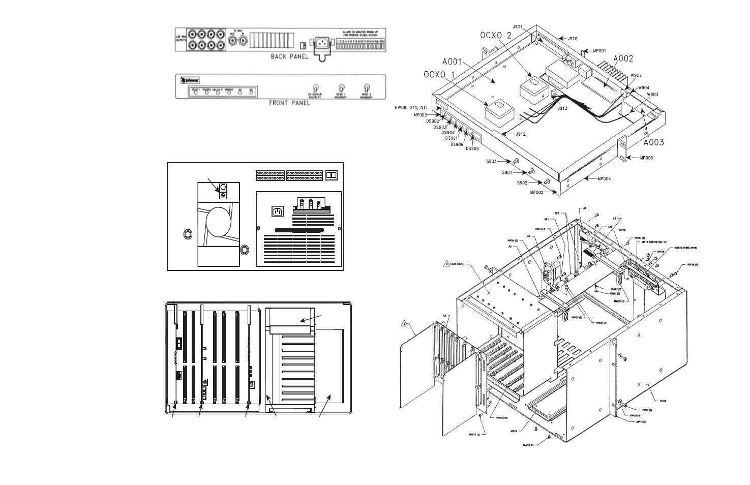 Figure 10-3 repeater cabinet exploded view, Figure 10-4 repeater rear view, Figure 10-5 repeater front view | Figure 10-6 ocxo drawer, Figure 10-7 ocxo drawer front/rear panel | Viking 242-2009-632 User Manual | Page 209 / 260