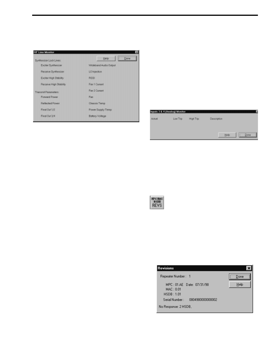 3 rf data, Figure 4-20 rf data, 4 input monitor | Figure 4-21 input monitor, 5 revisions, Figure 4-22 revisions | Viking 242-2009-632 User Manual | Page 67 / 260